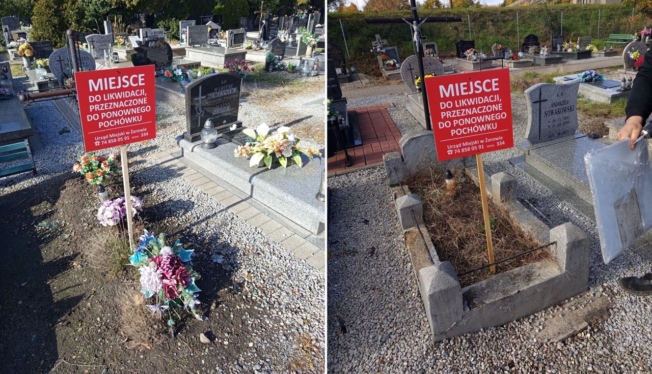 Czerwone tabliczki na cmentarzu. "Miejsce do likwidacji"