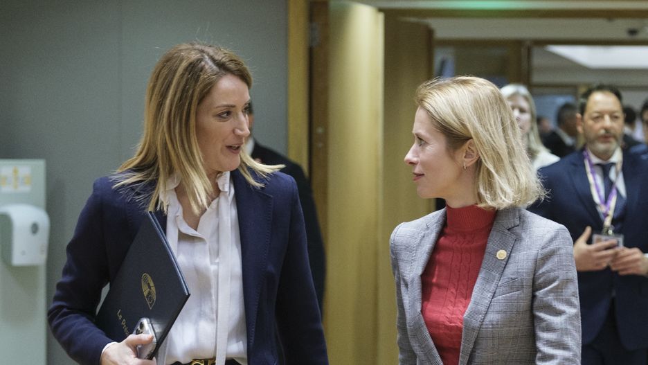 Przewodnicząca Parlamentu Europejskiego Roberta Metsola oraz premier Estonii Kaja Kallas