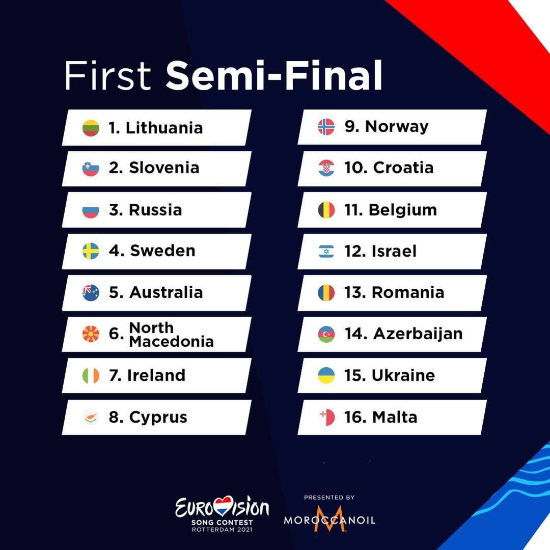 Eurowizja 2021. Kolejność występów w pierwszym półfinale