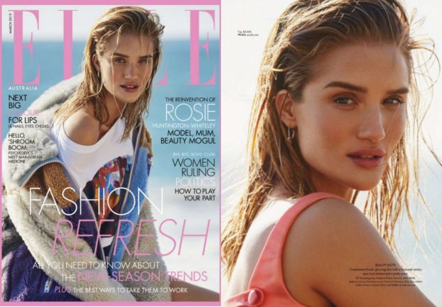 Przemoczona Rosie Huntington-Whiteley zgrywa surferkę w sesji dla "Elle"