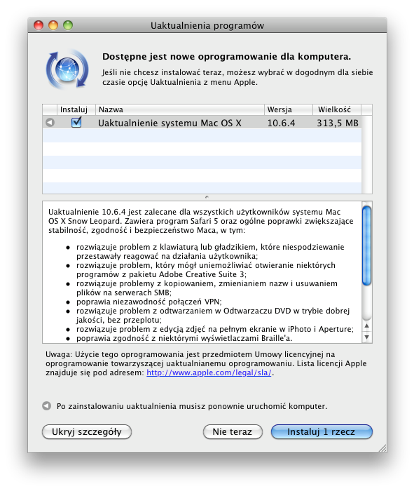 Mac OS X 10.6.4 gotowe do pobrania