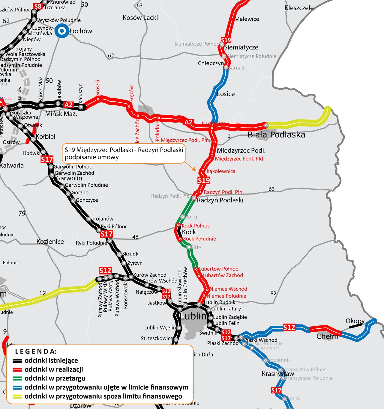 S19 w woj. lubelskim - mapa realizacji