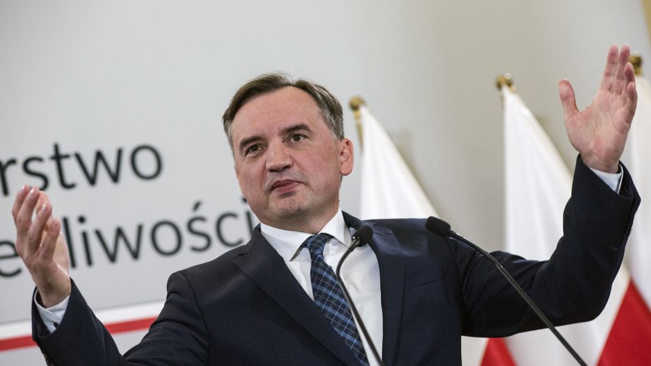 WARSAW, MAZOWIECKIE, POLAND - 2023/10/05: Zbigniew Ziobro speaks and gestures during a press conference at the Ministry of Justice in Warsaw. A press conference of the Minister of Justice, General Prosecutor - Zbigniew Ziobro was held in Warsaw, the main topic was "The prosecutor's office's actions regarding media reports about the pedophilic activities of Polish YouTubers, i.e. the so-called Pandora Gate". Zbigniew Ziobro is a candidate for MP in the upcoming parliamentary election (October 15) on behalf of the ruling Law and Justice party. (Photo by Attila Husejnow/SOPA Images/LightRocket via Getty Images)