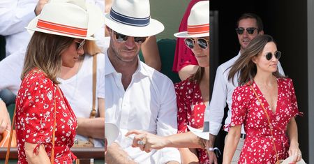 Ciężarna Pippa Middleton chroni męża przed promieniowaniem UV na turnieju tenisowym (ZDJĘCIA)