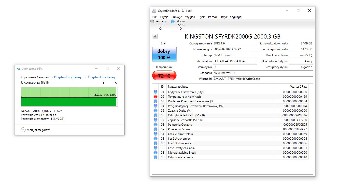 Kingston Fury Renegade 2TB - temperatury