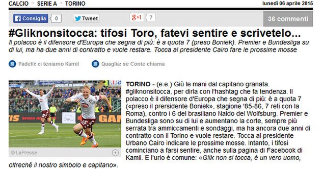 tuttosport.com informuje o akcji kibiców Torino