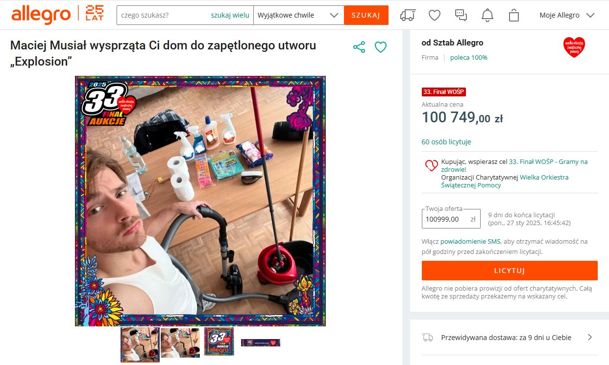 Aktualny stan aukcji Macieja Musiała dla WOŚP