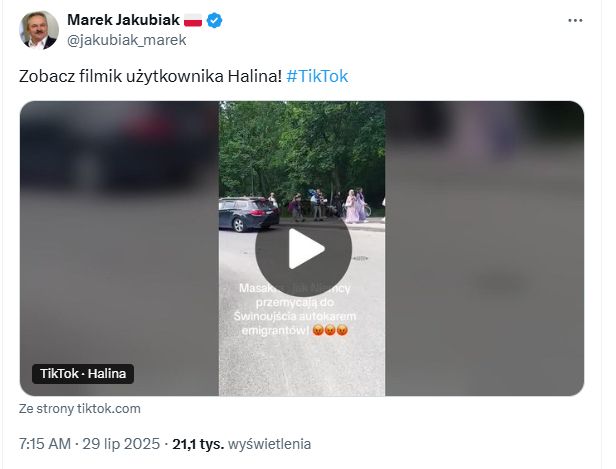 Marek Jakubiak udostępnił wpis z kontrowersyjnym filmem