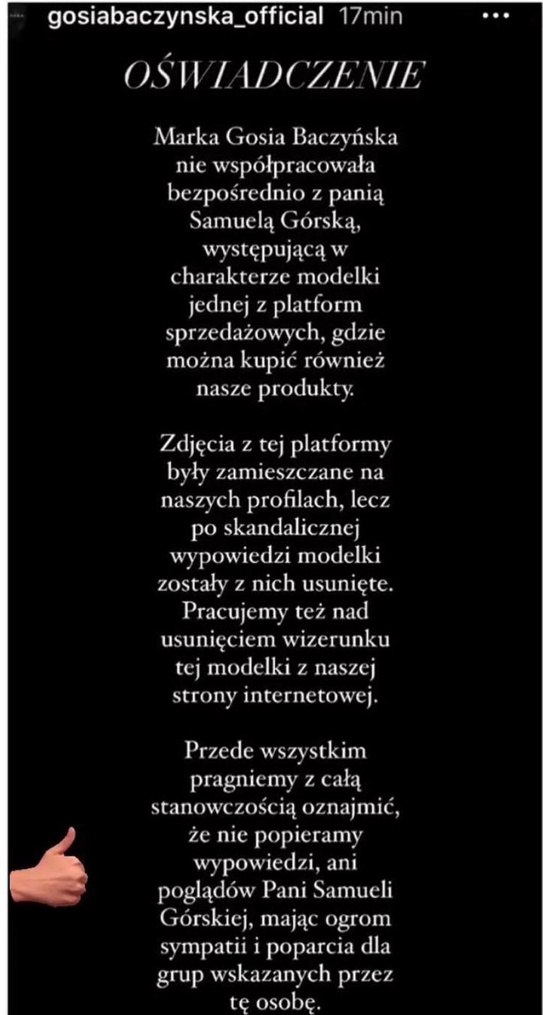 Marki odzieżowe odcinają się od Samueli Górskiej 