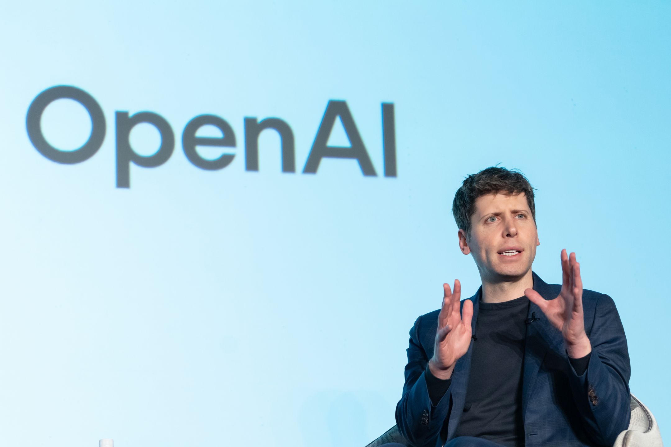 TOKYO, JAPAN - FEBRUARY 3: Open AI CEO Sam Altman speaks during a talk session with SoftBank Group CEO Masayoshi Son at  an event titled "Transforming Business through AI" in Tokyo, Japan, on February 03, 2025. SoftBank and OpenAI announced that they have agreed a partnership to set up a joint venture for artificial intelligence services in Japan today.  (Photo by Tomohiro Ohsumi/Getty Images)
