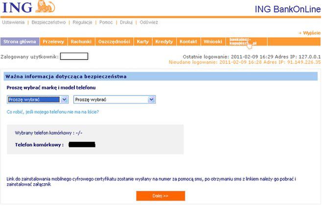 Fałszywa strona logowania wygenerowana przez konia trojańskiego ZeuS. 