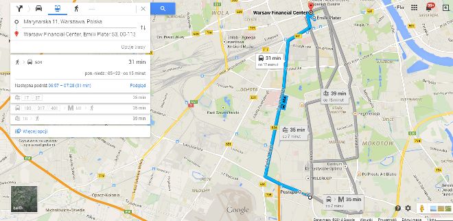 Google Transit w Warszawie - szybkie planowanie podróży komunikacją