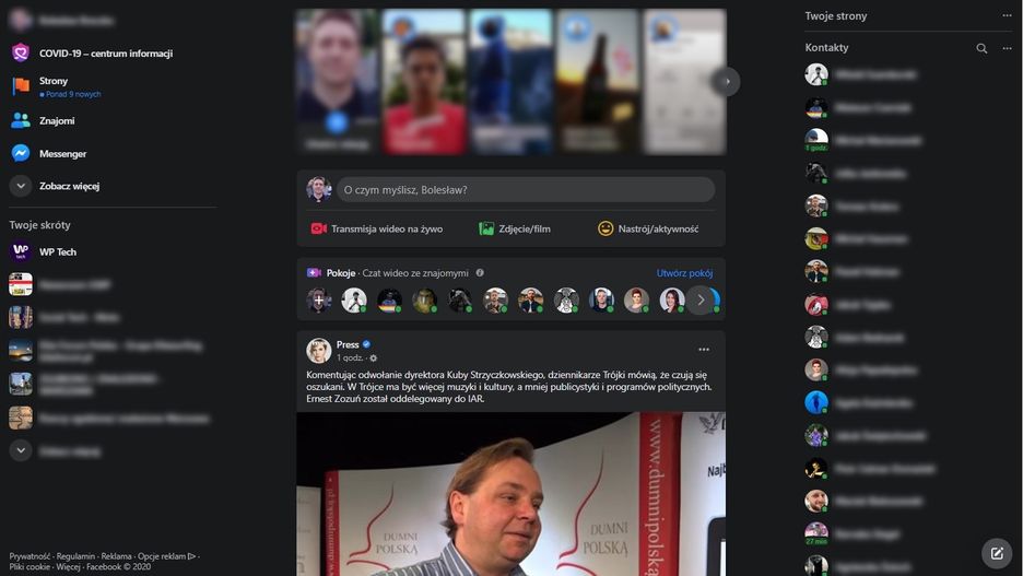Tryb ciemny w nowym wyglądzie Facebooka
