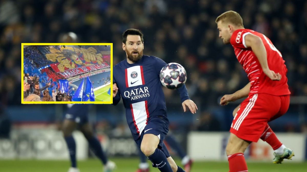 Lionel Messi/oprawa na trybunach PSG vs Bayern