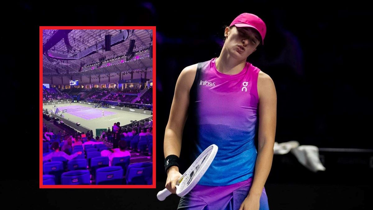 Getty Images / Robert Prange/ X Adam Romer / Na dużym zdjęciu Iga Świątek, na małym frekwencja na meczu Polki z Coco Gauff