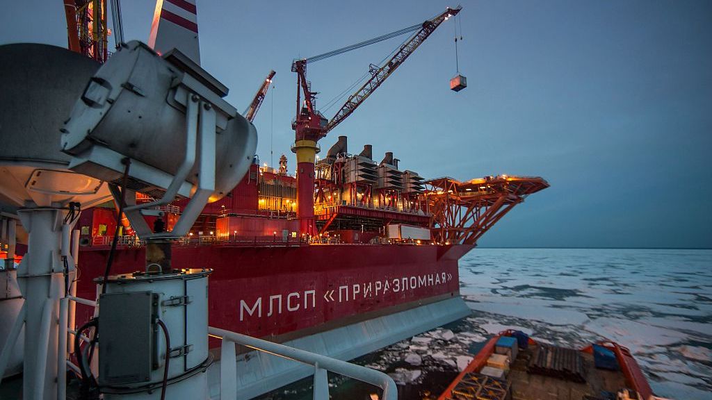 The Prirazlomnaya offshore ice-resistant oil-producing platform
AT SEA, RUSSIA - MAY 8 :  The Prirazlomnaya offshore ice-resistant oil-producing platform is seen at Pechora Sea, Russia on May 8, 2016. Prirazlomnaya is the world's first operational Arctic rig that process oil drilling, production and storage, end product processing and loading. (Photo by Sergey Anisimov /Anadolu Agency/Getty Images)
Anadolu
Russia, sea, platform, Ship, oil drilling, Pechora Sea, arthic, Prirazlomnaya, ice-resistant, oil-producing