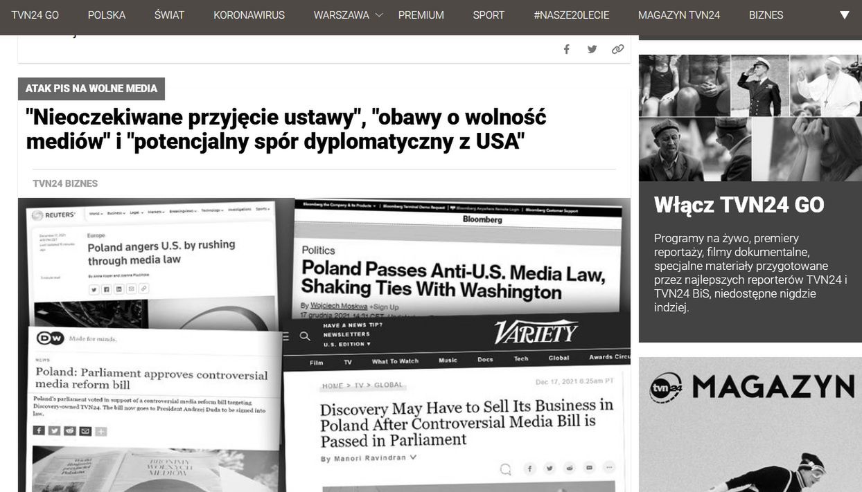 Tak w piątek po południu wyglądała strona TVN24.pl
