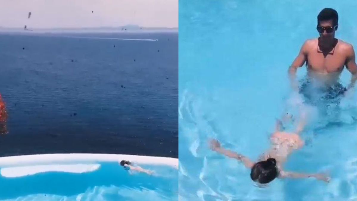 Robert Lewandowski z córką Klarą w basenie podczas wakacji w Grecji