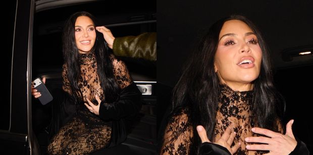 Kim Kardashian w koronkach i prześwitach maszeruje NA RANDKĘ z Lewisem Hamiltonem (ZDJĘCIA)