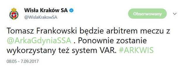 fot. twitter.com/WislaKrakowSA