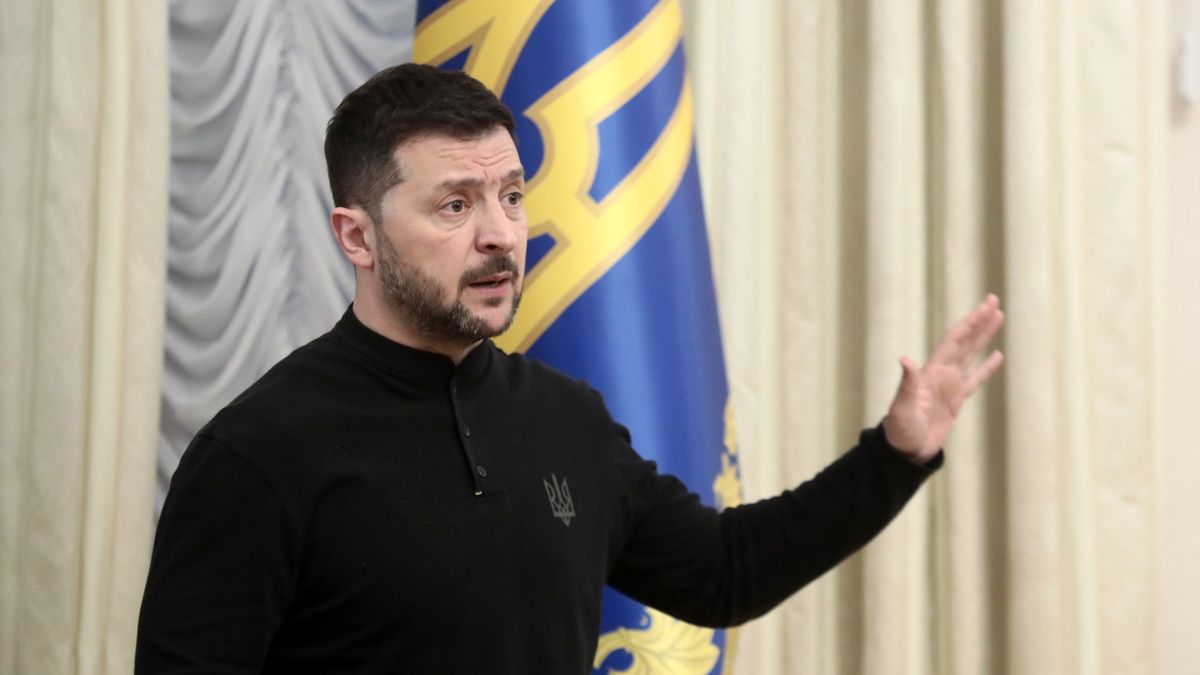 President of Ukraine Volodymyr Zelenskyy speaks during a joint briefing with Federal Minister for Foreign Affairs of Germany Annalena Baerbock in Kyiv, Ukraine, on April 1, 2025 (Photo by Volodymyr Tarasov/Ukrinform) NO USE RUSSIA. NO USE BELARUS. (Photo by Ukrinform/NurPhoto via Getty Images)