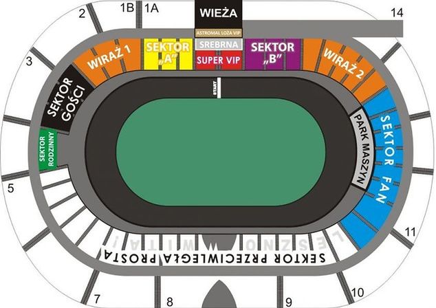 Schemat stadionu z podziałem na strefy (źródło: info.ksul.pl)