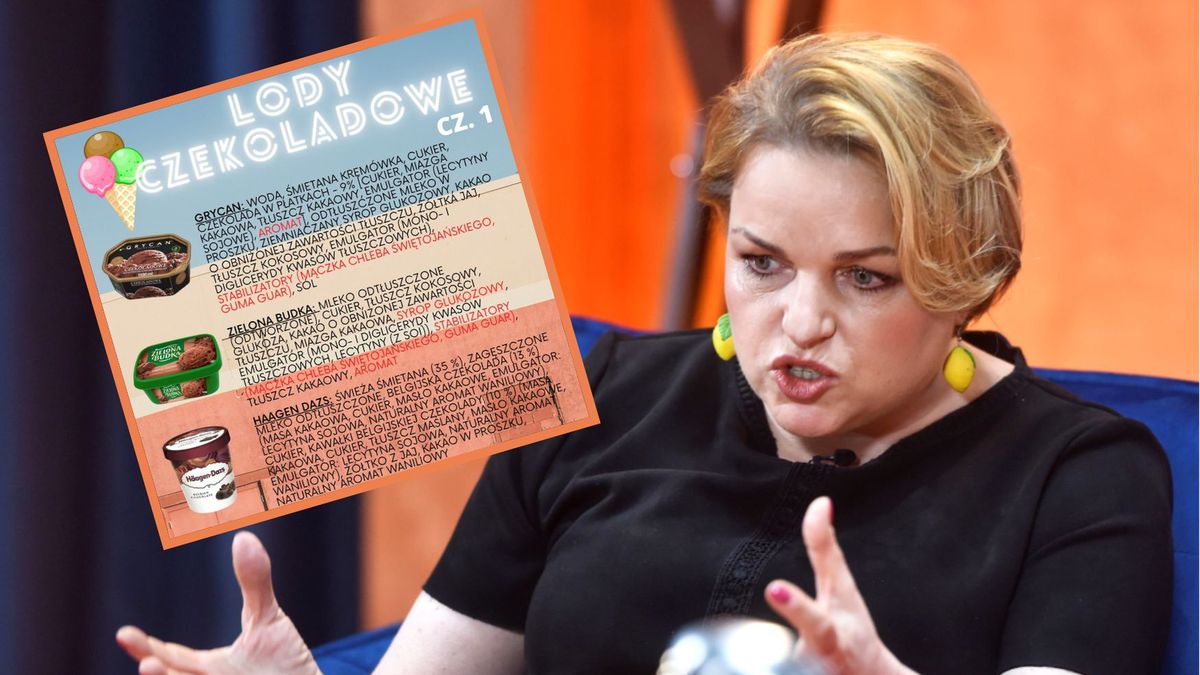 Katarzyna Bosacka sprawdza skład lodów czekoladowych
