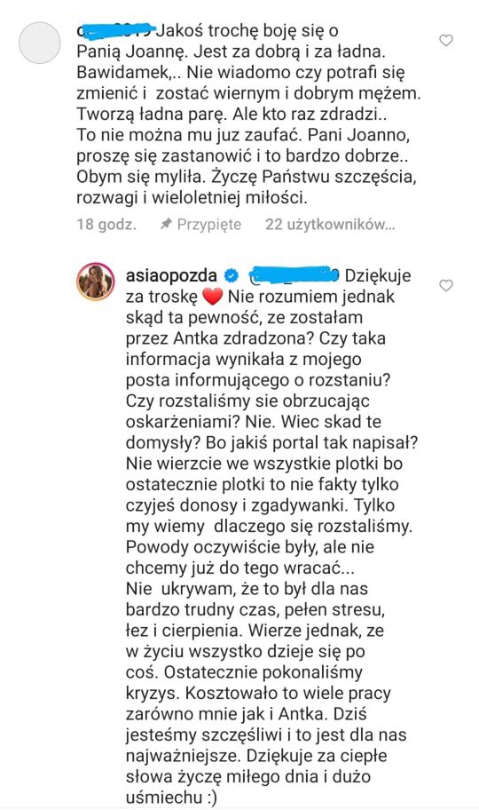 Joanna Opozda komentuje rozstanie z Antkiem Królikowskim