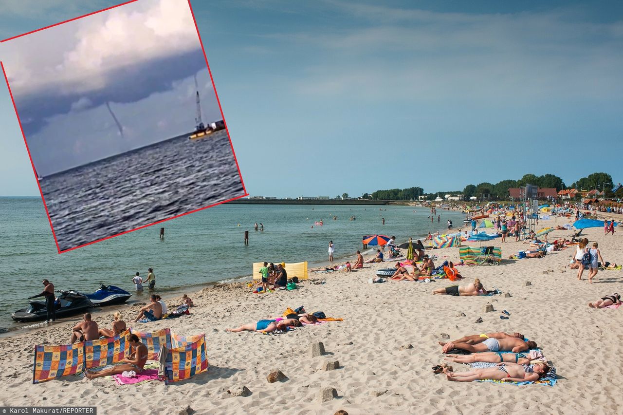 Trąba wodna nad Bałtykiem. Turyści uciekali z plaży na Helu 