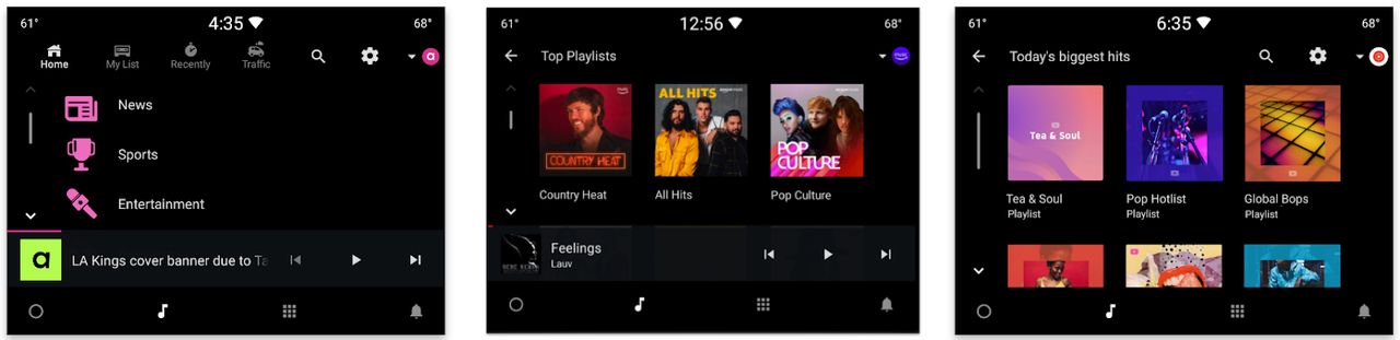 Aplikacje muzyczne, w tym YouTube Music w Android Automotive OS, źródło: Google.