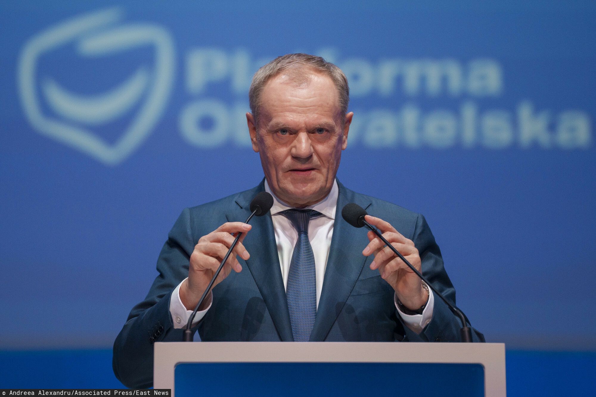 Kongres Europejskiej Partii Ludowej w BukareszciePoland's Prime Minister Donald Tusk speaks at the EPP Congress in Bucharest, Romania, Thursday, March 7, 2024. The 2024 EPP Congress designated Germany's Ursula von der Leyen, who seeks a second term as head of the European Union's powerful Commission, as the party's lead candidate in the upcoming European elections. (AP Photo/Andreea Alexandru)Andreea Alexandru