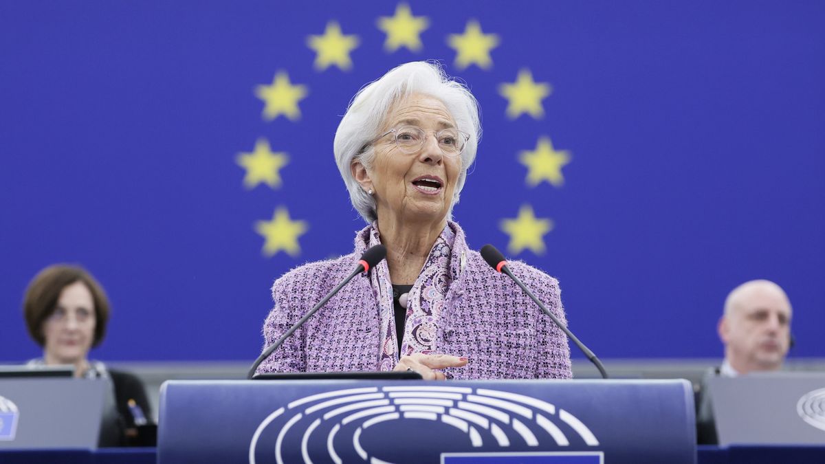 European Central Bank (ECB) President Christine Lagarde speaks on the European Central Bank's annual report 2024 during a plenary session of the European Parliament in Strasbourg, France, 10 February 2025. Lagarde said that the euro area economy saw a modest growth last year. EPA/RONALD WITTEK Dostawca: PAP/EPA.