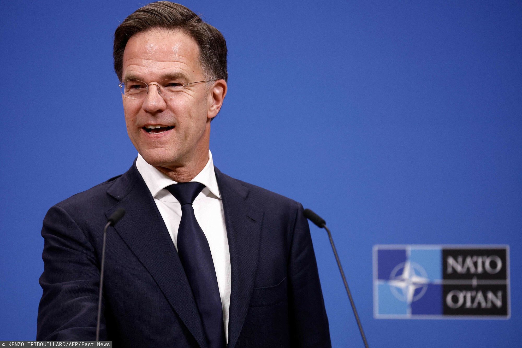 Archiwum zagraniczne East News 2024-04
Netherlands' Prime Minister Mark Rutte reacts during a press conference at the NATO headquarters in Brussels, on April 17, 2024. (Photo by KENZO TRIBOUILLARD / AFP)
KENZO TRIBOUILLARD