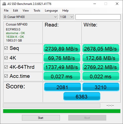 Corsair MP400 2 TB - AS SSD Benchmark