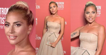 Opalona Lady Gaga odbiera nagrodę w sukni od Diora