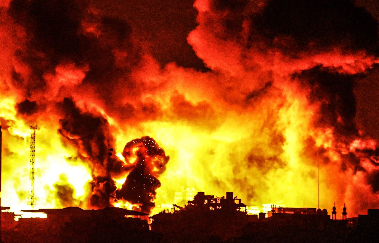 Effect of Israel's nighttime attack on the Gaza Strip (Photo by Ali Jadallah/Anadolu via Getty Images)