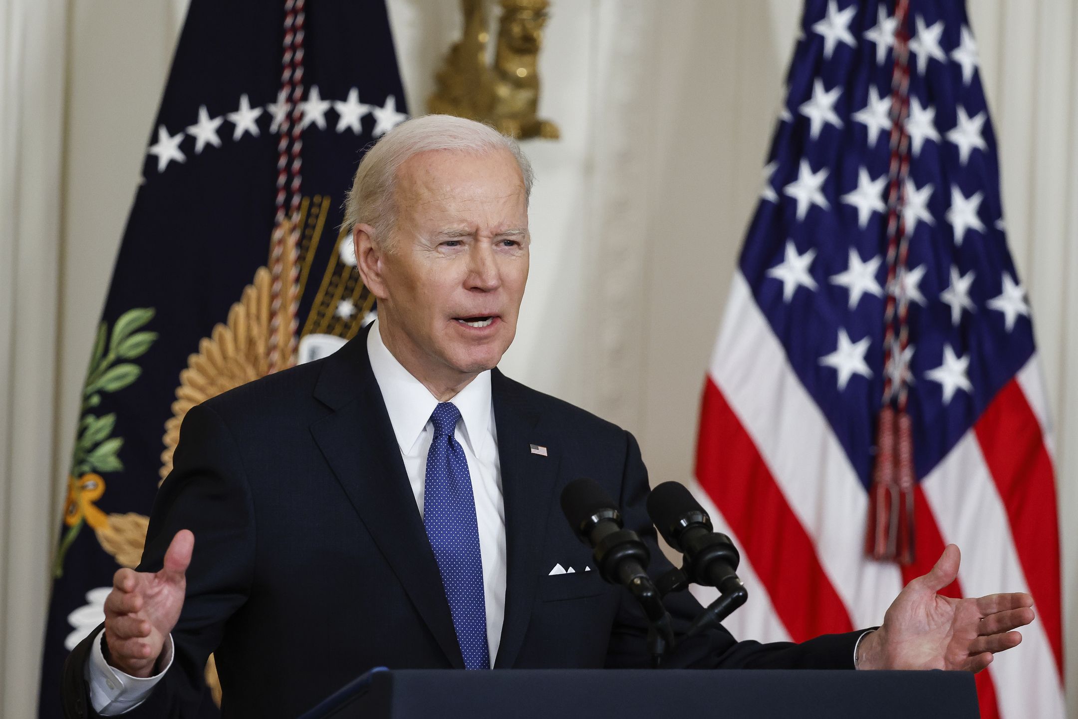 WASHINGTON, DC - APRIL 5: U.S. President Joe Biden speaks during an event to mark the 2010 passage of the Affordable Care Act in the East Room of the White House on April 5, 2022 in Washington, DC. With then-Vice President Joe Biden by his side, Obama signed 'Obamacare' into law on March 23, 2010. (Photo by Chip Somodevilla/Getty Images)