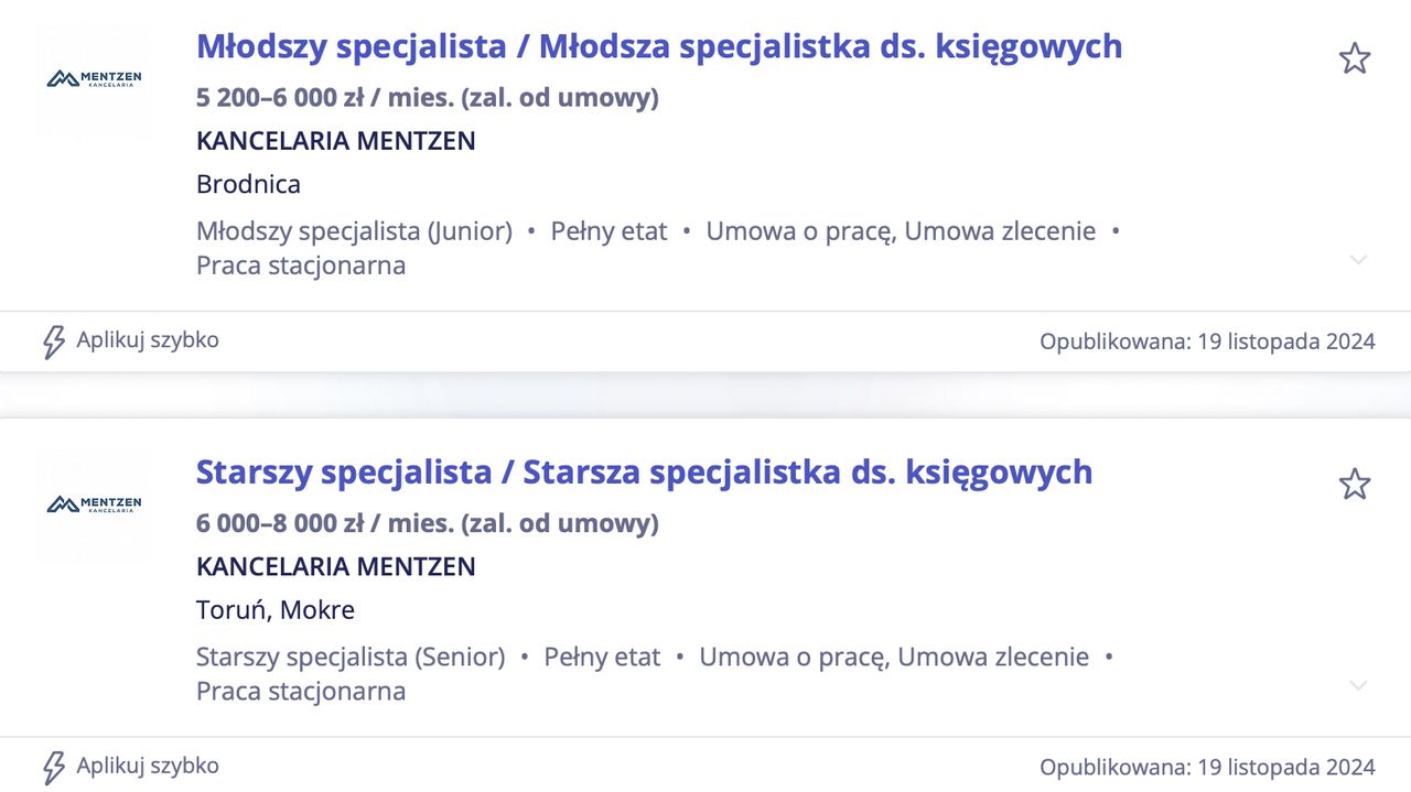 Zarobki oferowane przez kancelarię Mentzena

