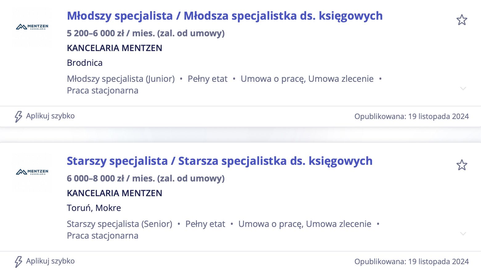 Zarobki oferowane przez kancelarię Mentzena