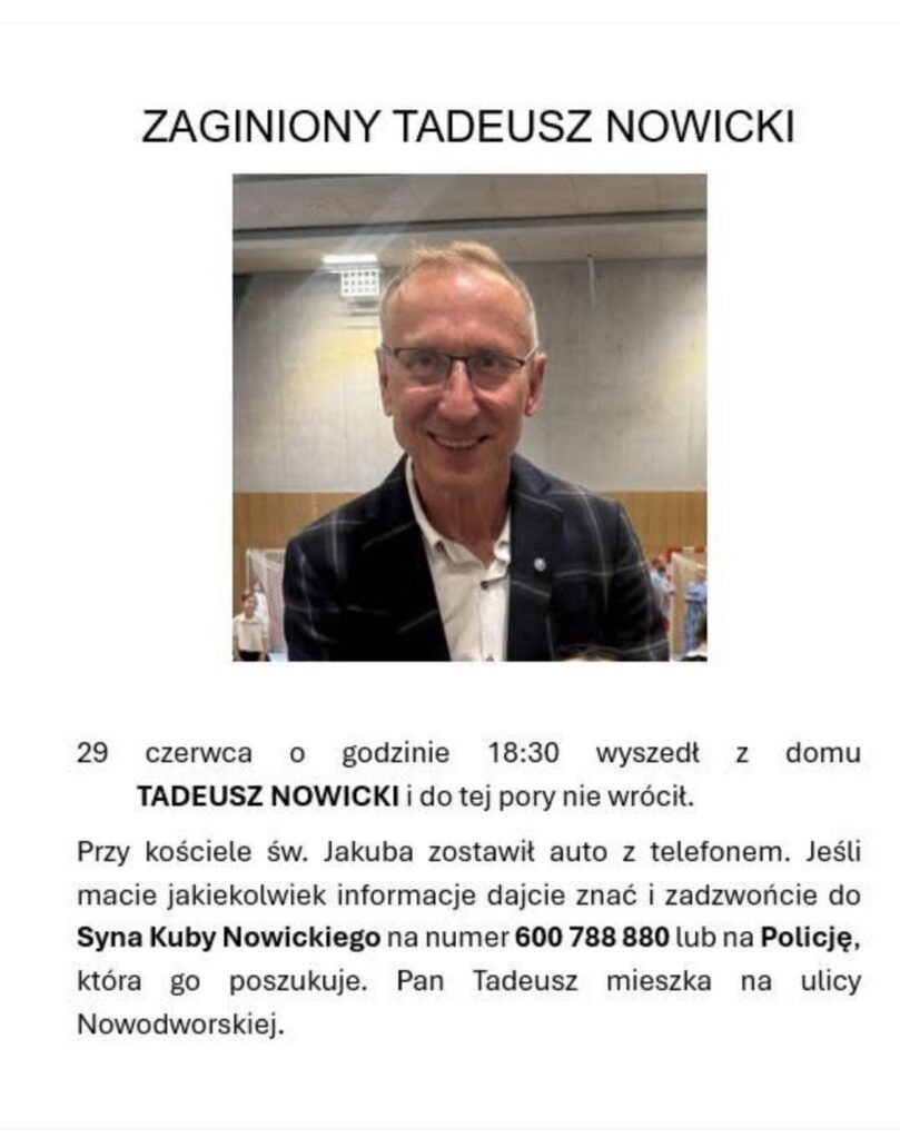 Zaginął prezes Integracyjnego Klubu Sportowego AWF Warszawa Tadeusz Nowicki! Poszukiwania trwają w rejonie Wisły