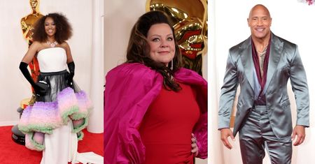 Oscary 2024. NAJGORSZE stylizacje z czerwonego dywanu: bufiaste rękawki Melissy McCarthy, kusy garniak "The Rocka" (ZDJĘCIA)
