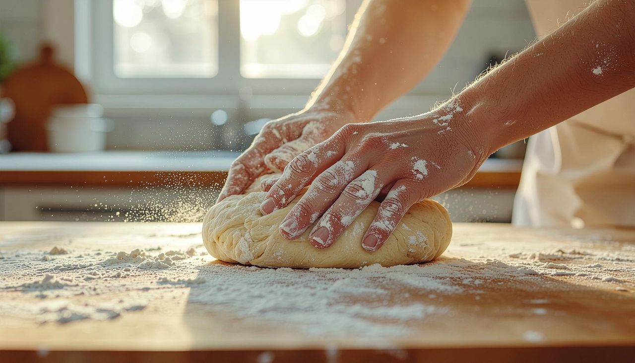 Zagniatanie ciasta na stolnicy