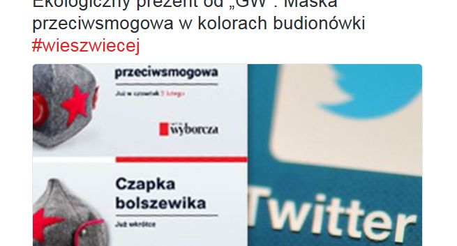 Dziennikarze wyśmiali sugestię TVP Info, że maseczka z „Gazety Wyborczej” przypomina czapkę Armii Czerwonej