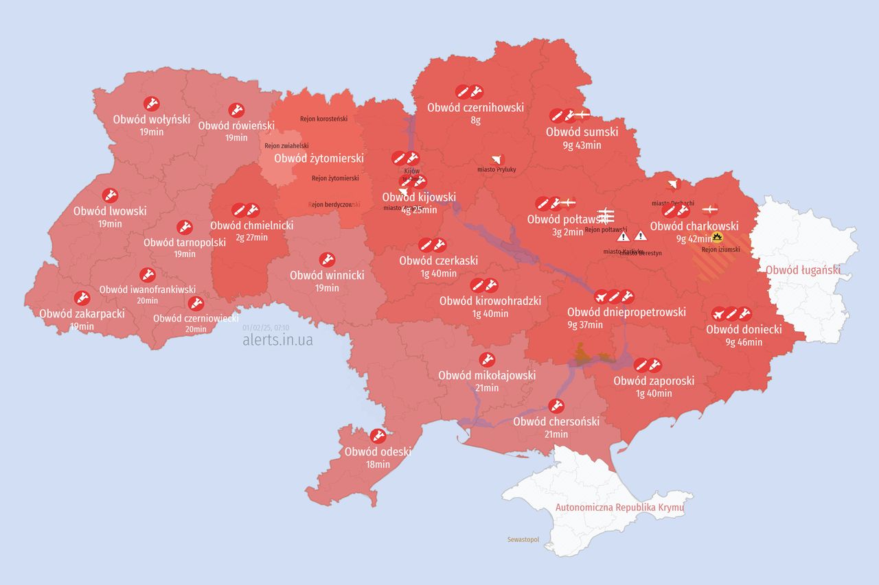 Mapa alarmów. Stan na godz. 6:11