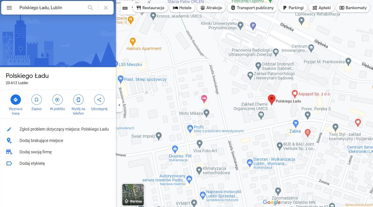 Ulica Polskiego Ładu w Lublinie w Mapach Google