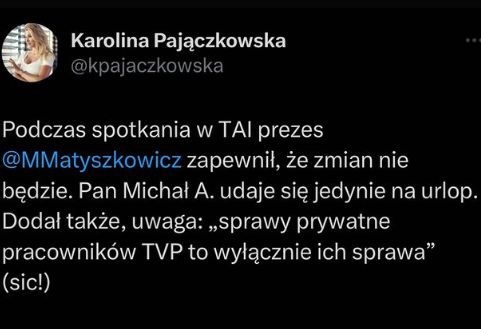 Karolina Pajączkowska o reakcji prezesa TVP