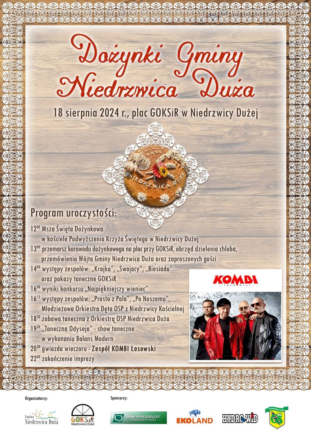 Dożynki w Niedrzwicy Dużej 2024 - plakat, program wydarzenia