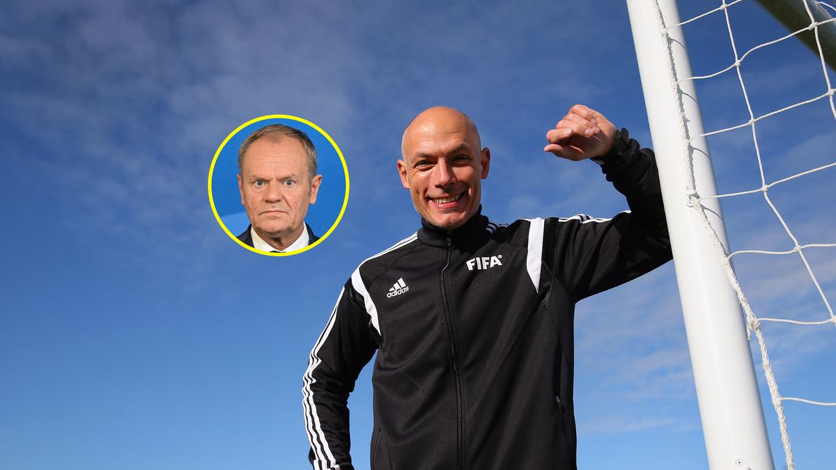 Getty Images / Alex Livesey / PAP / Radek Pietruszka / Na zdjęciu: Howard Webb, w kółku Donald Tusk