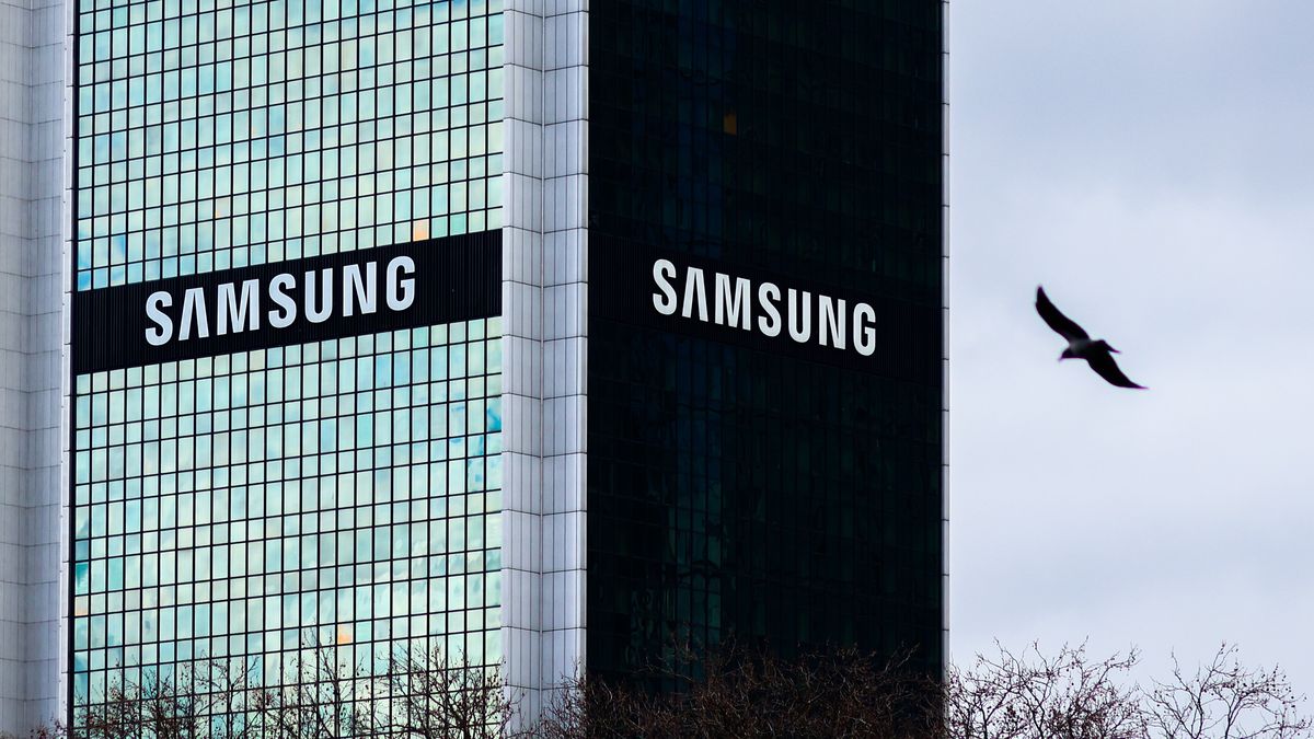 Samsung logo is seen on Warsaw Marriott Hotel building in Warsaw, Poland on March 26, 2023.  (Photo by Beata Zawrzel/NurPhoto via Getty Images)