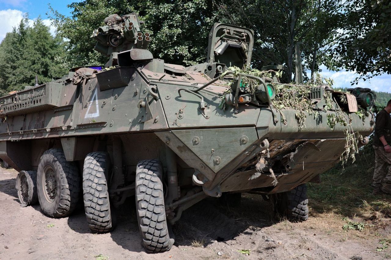 Stryker hit by Russians in Kursk Oblast